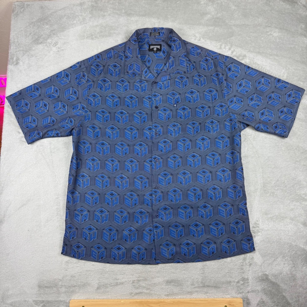 Rocawear Men's XL Button Up Shirt  Geometric Logo All Over Print Y2K Hip Hop